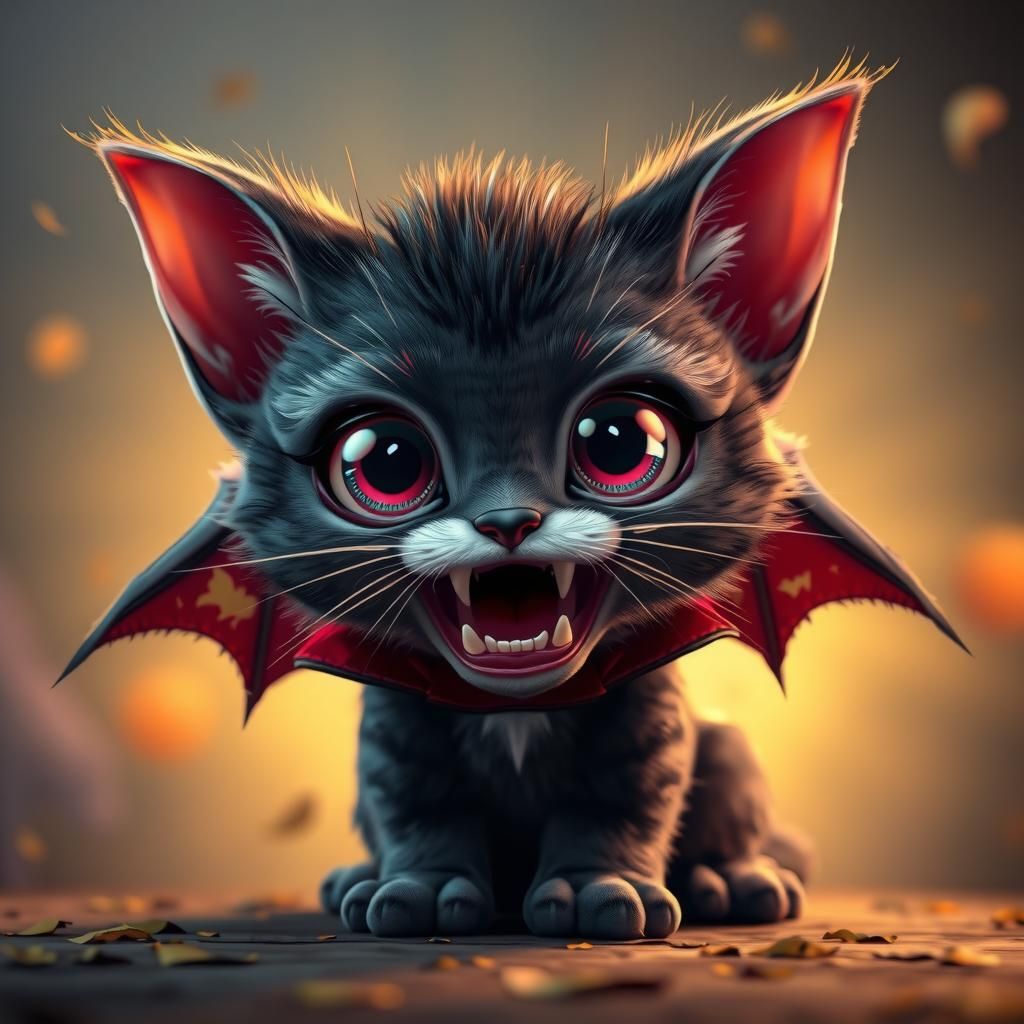 Cute Vampire Kitten Cartoon Render
