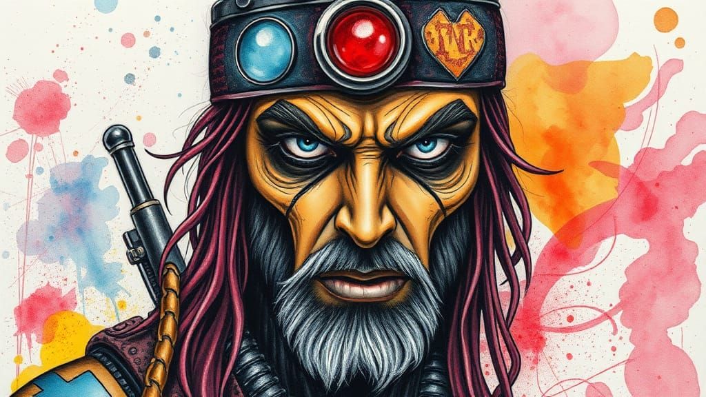 Fantasy Metal Rocker Portrait in Watercolor