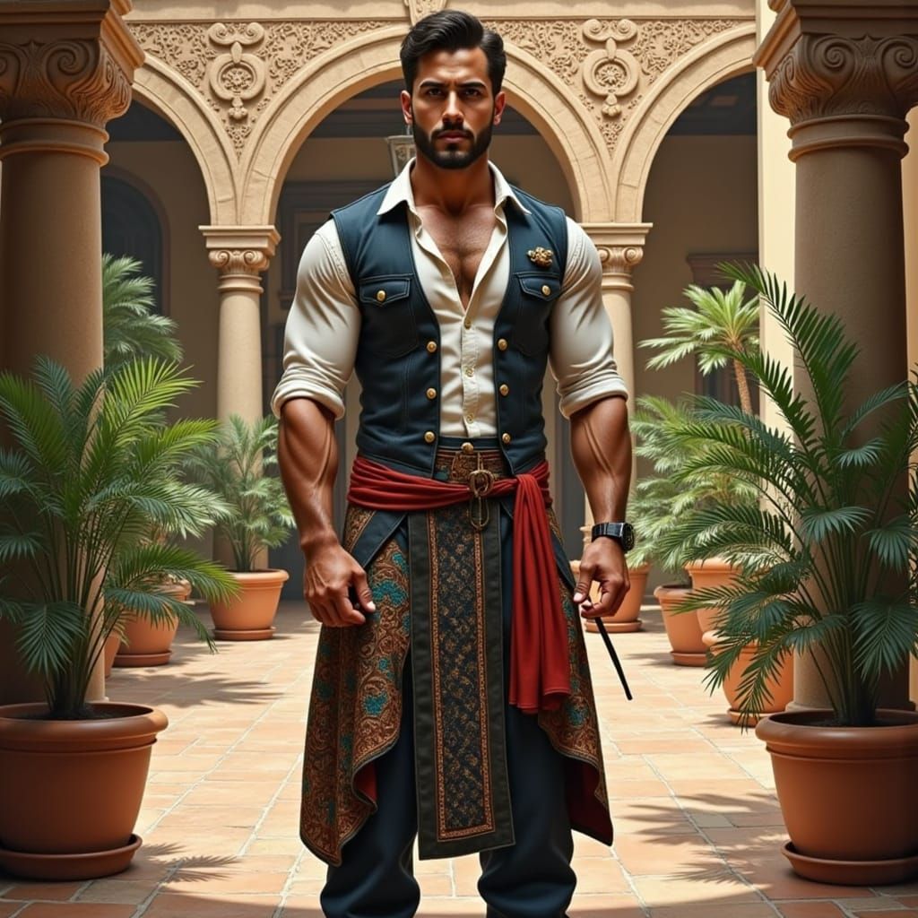 Sephardic Male in Dreamlike Courtyard