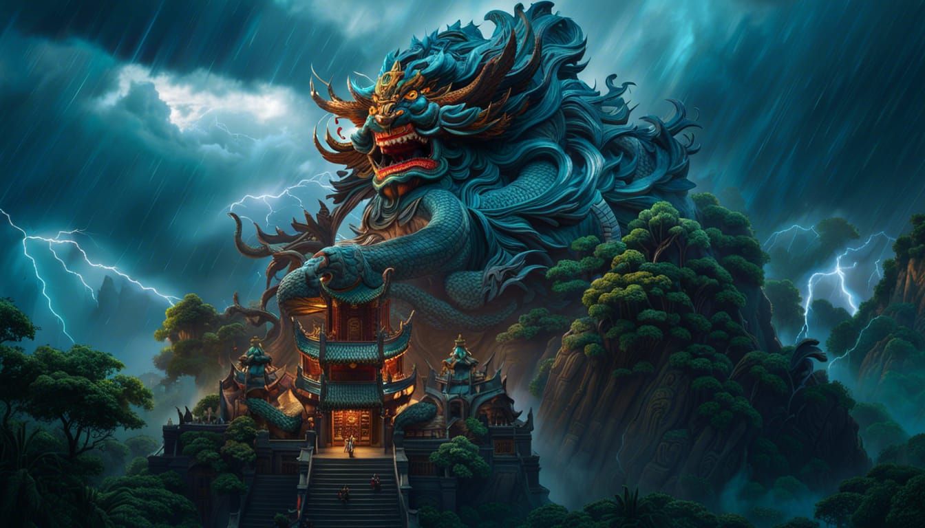 Lei-Gong Statue in Jungle Storm: Matte Painting