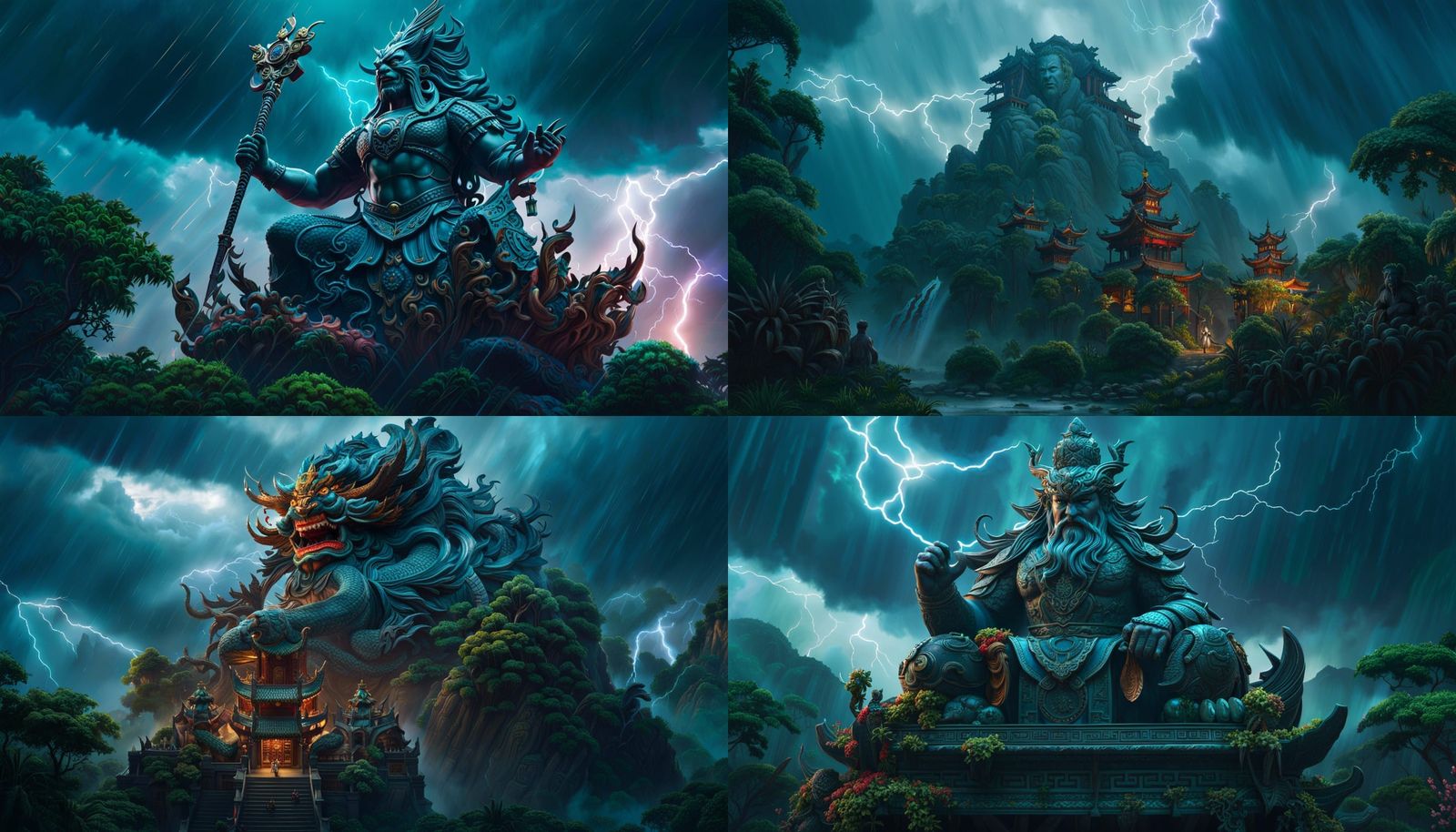 Lei-Gong Statue in Stormy Jungle: Matte Painting