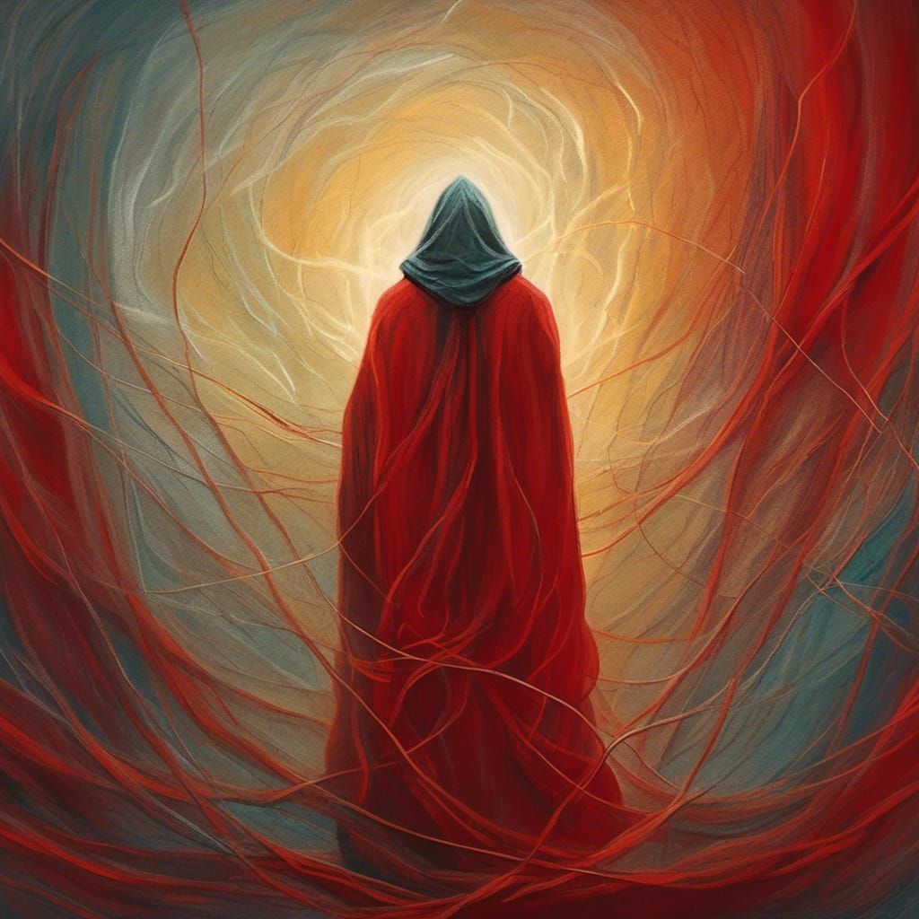 Mysterious Man Behind Patterned Curtain