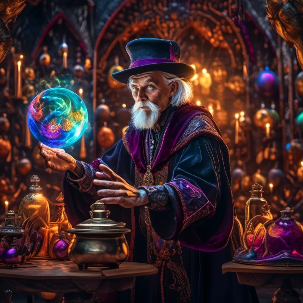 Aetherpunk Magician Casting a Spell in Fantasycore Style