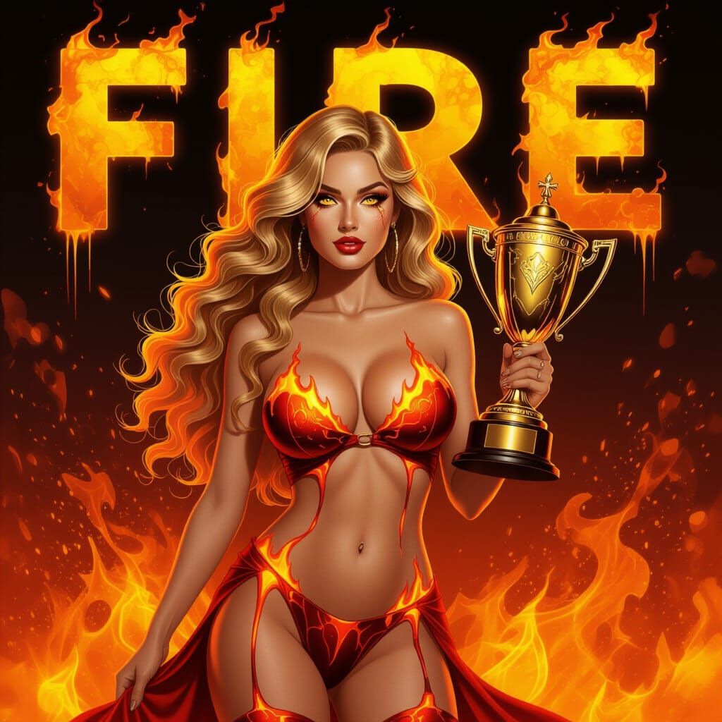 Fire Goddess with Trophy: Diamond Painting in Tonalism Style