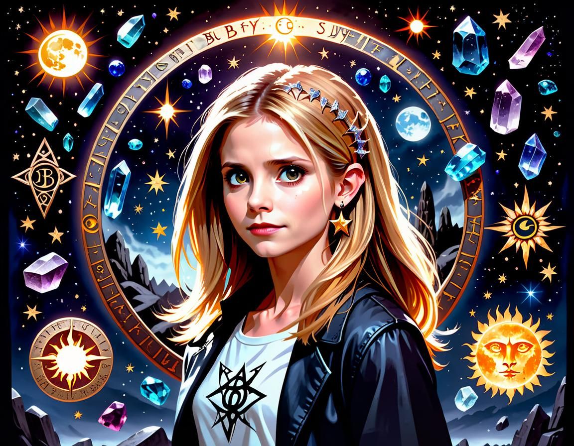Buffy Surrounded by Magical Celestial Runes