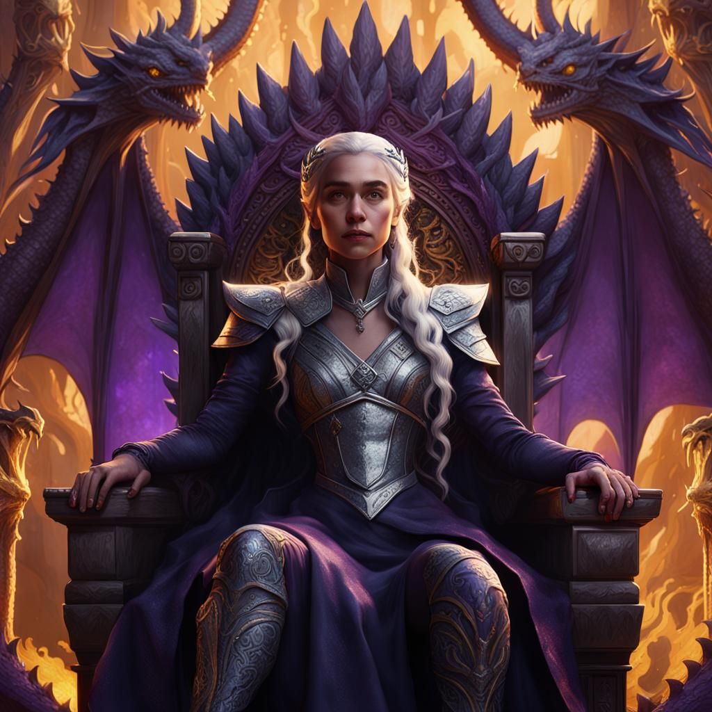 Fantasy Queen on Dragon Throne in Hyperdetailed Digital Art