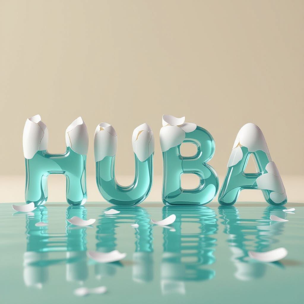 Surreal Eggshell Text Art With Turquoise Liquid