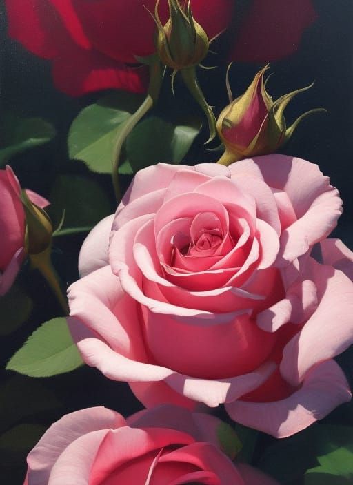 Majestic Rose with Dramatic Lighting as Oil Painting