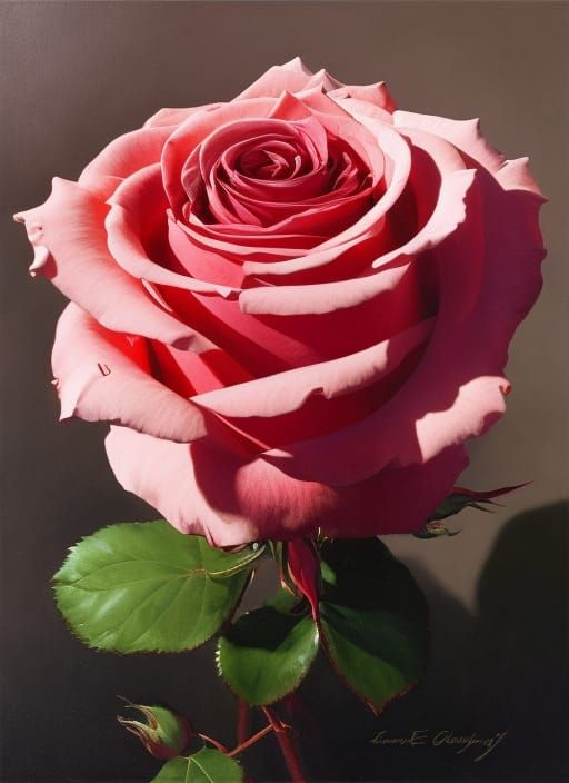 Rose with Dramatic Lighting as Oil Painting