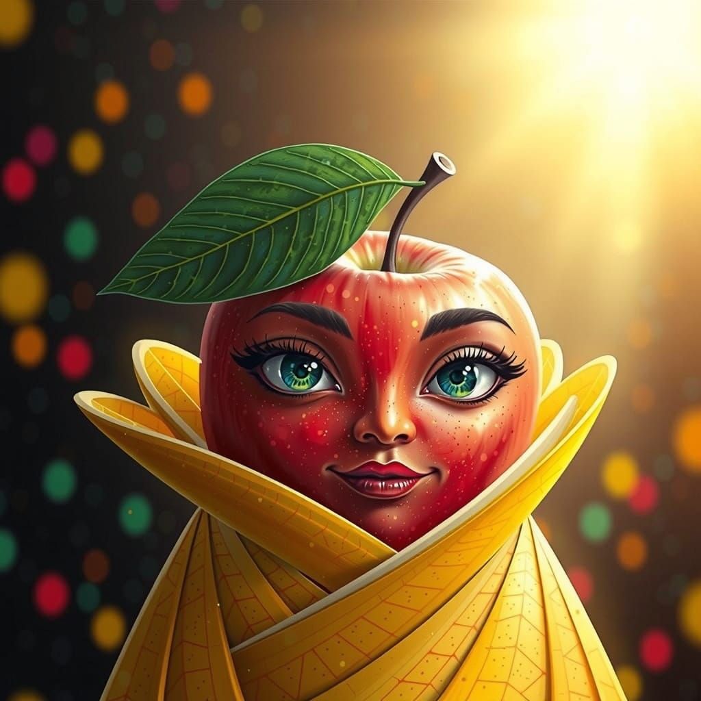 Whimsical Red Apple in Banana Costume Delights