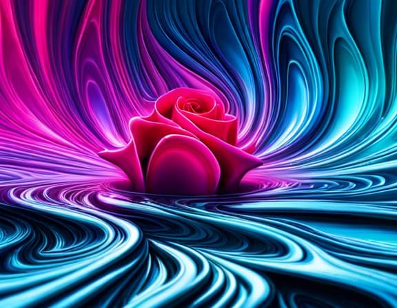 Abstract Liquid Metal Rose in Fantasy Art Style