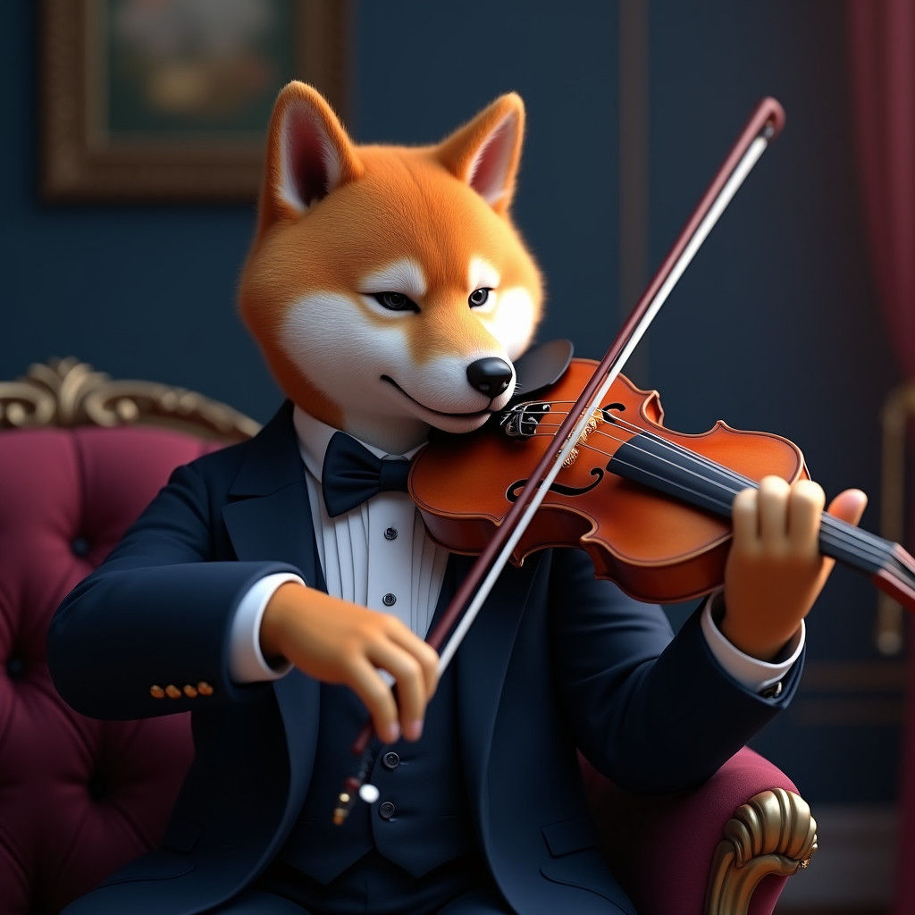 Elegant Shiba Inu Violinist in Velvet Atmosphere