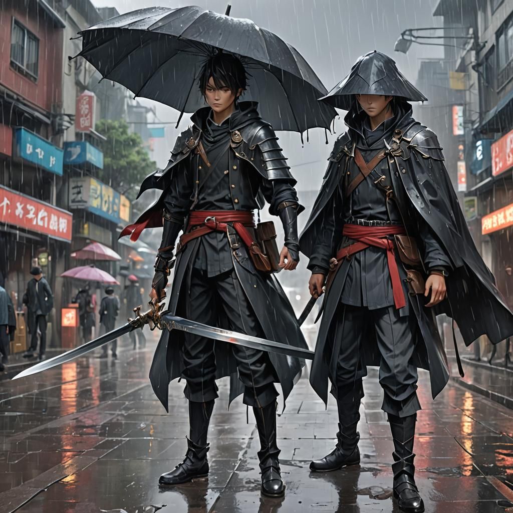 Anime-Inspired Swordsmen Clash in Storm