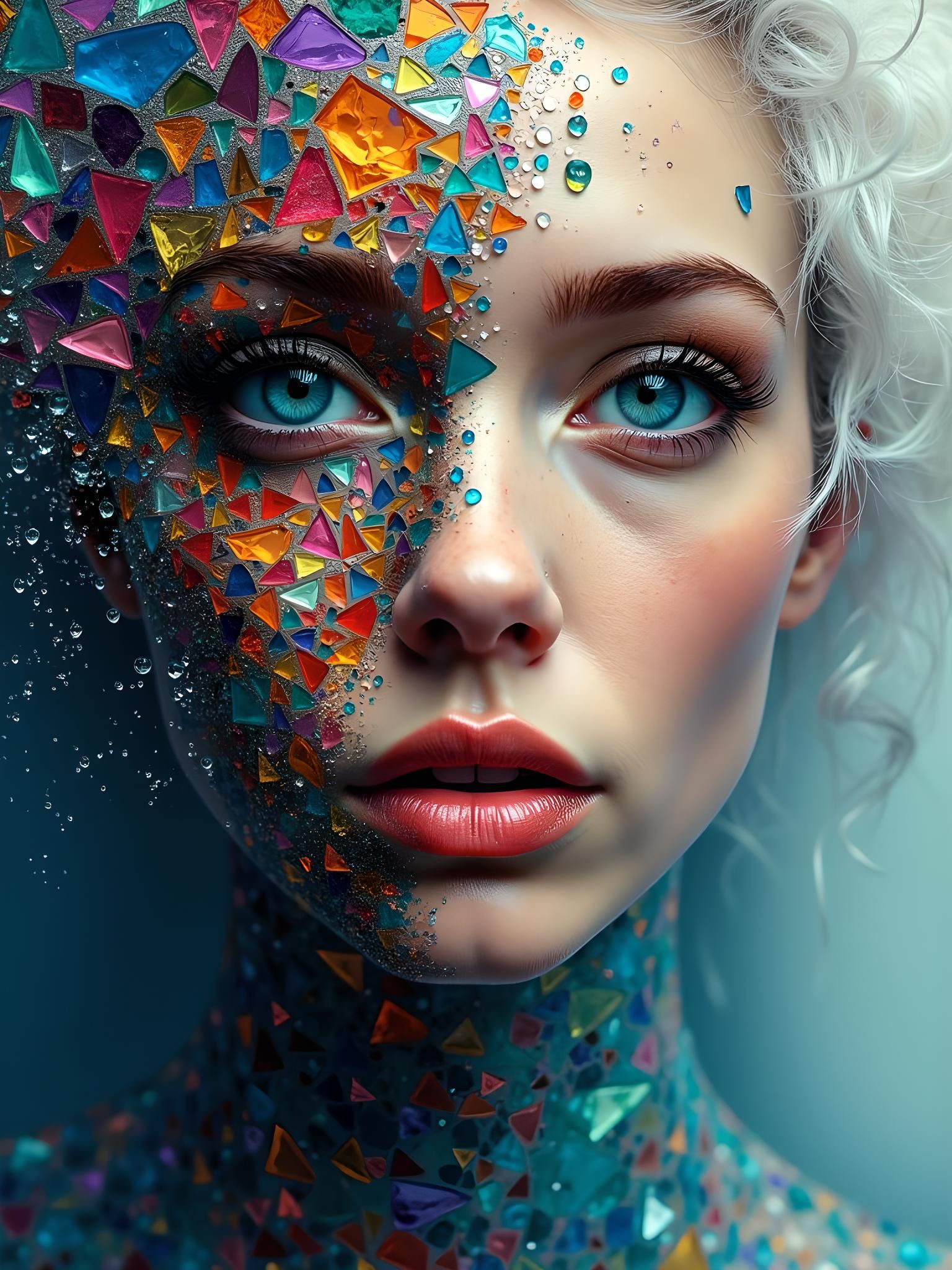 Mosaic Woman: Abstract Shattered Portrait