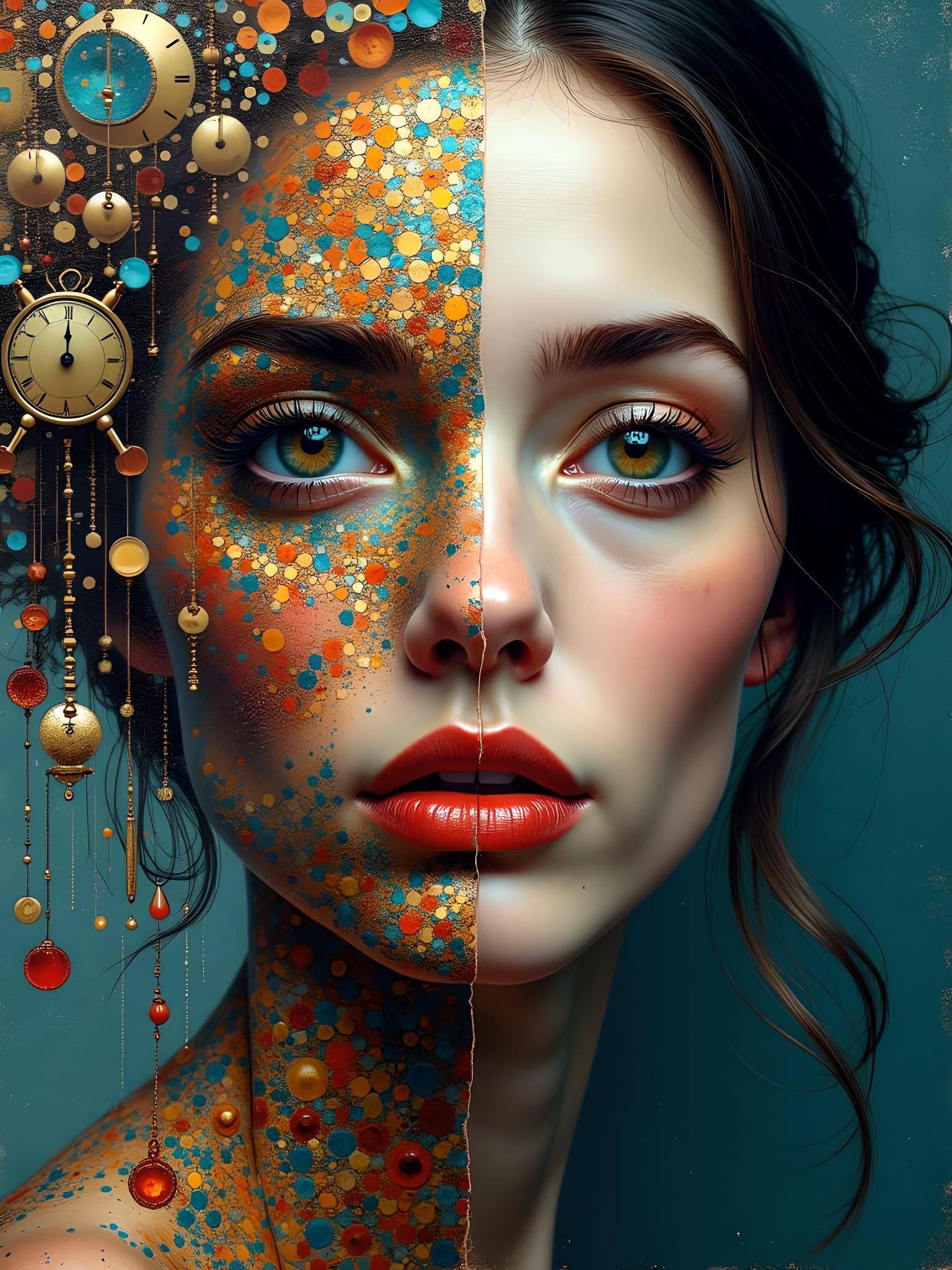 Abstract Mosaic Portrait of Enigmatic Woman