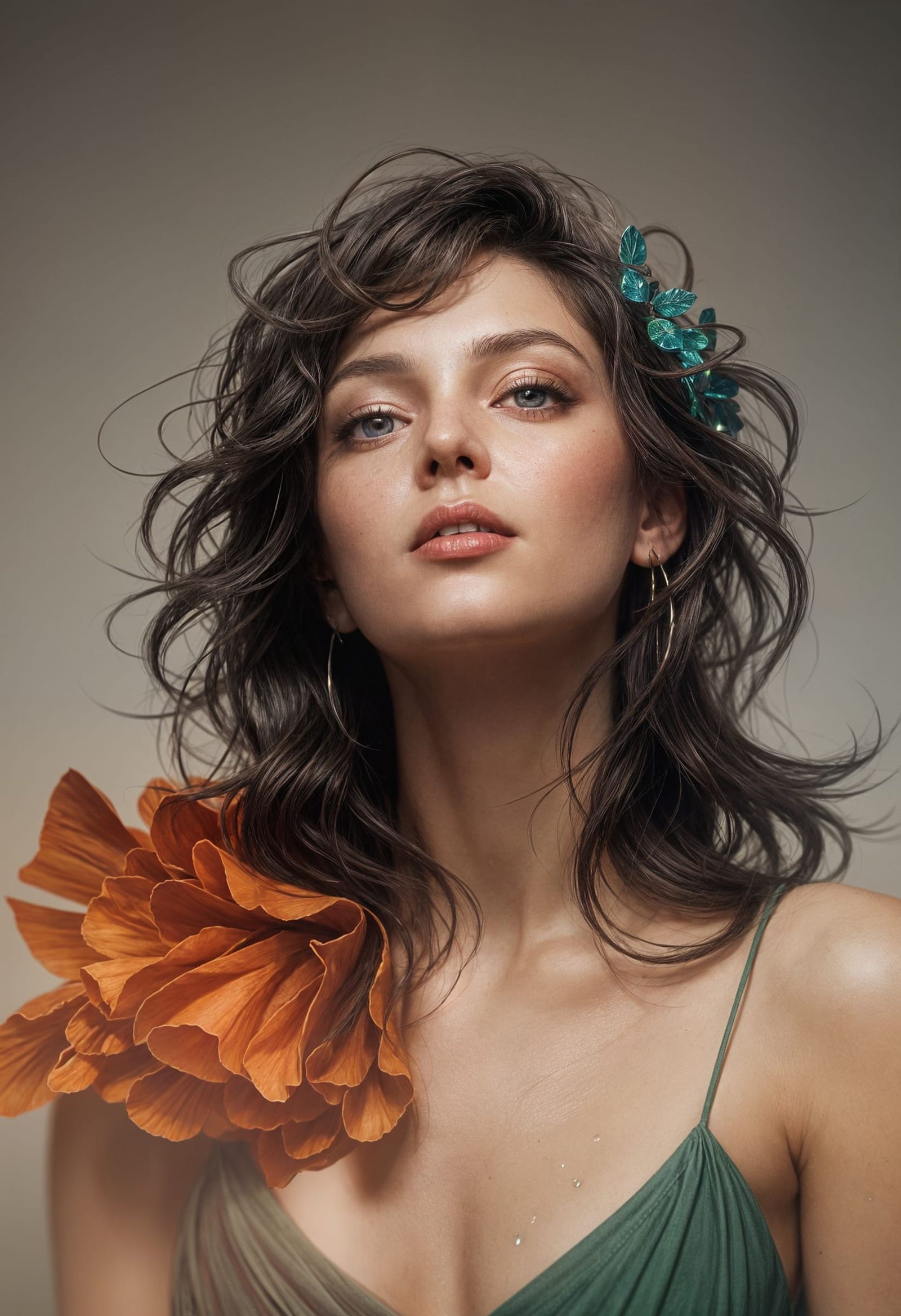 Regal Woman in Art Nouveau-Inspired Portrait with Dynamic Li...