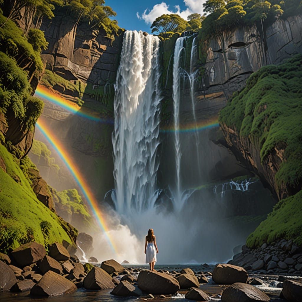 Breathtaking Natural Landscape with Majestic Waterfall and V...