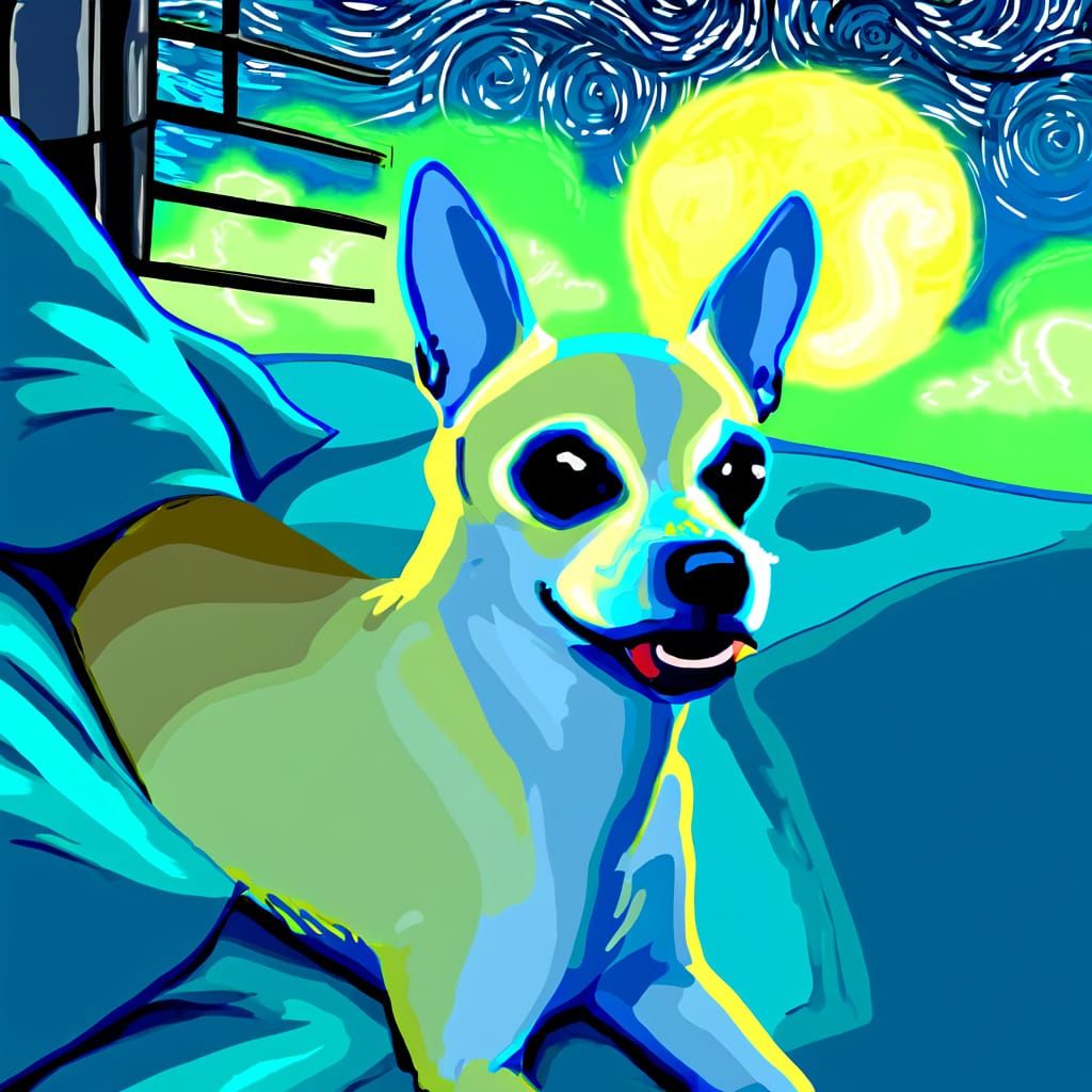 A Whimsical Chihuahua Basks in the Starry Night Sky, Inspire...