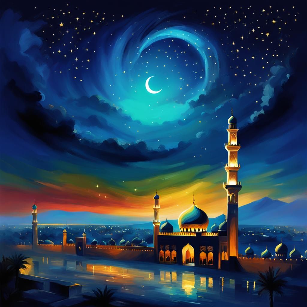 Magnificent Ramadan Crescent Moon Over the Horizon