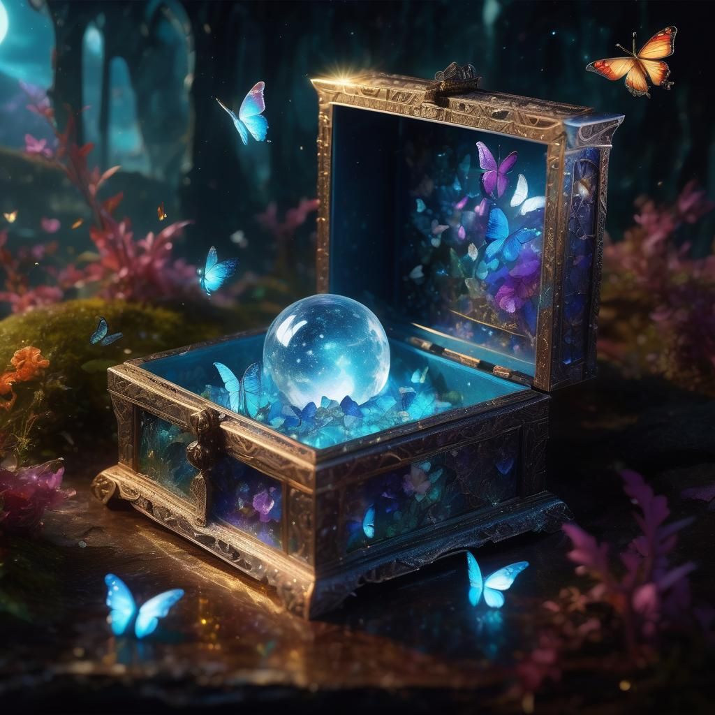 Magical Crystal Box with Moon and Earth