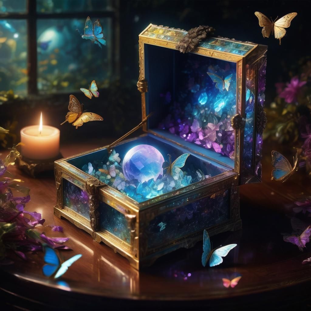 Magical Crystal Box with Moon and Earth
