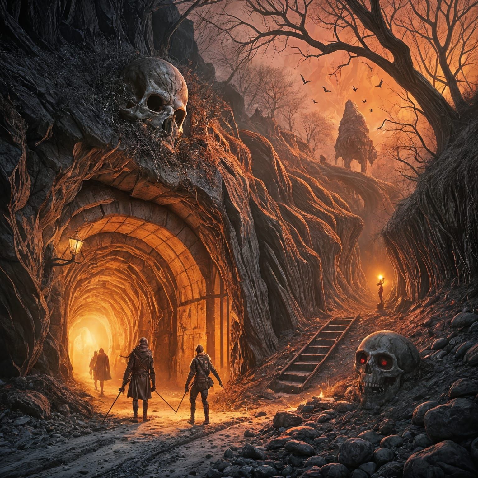 Foreboding Cave Entrance with Eerie Glow