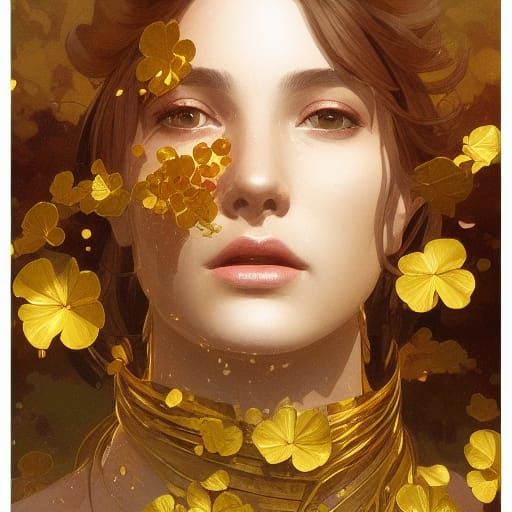 Golden Petunias Portrait in Art Nouveau Style