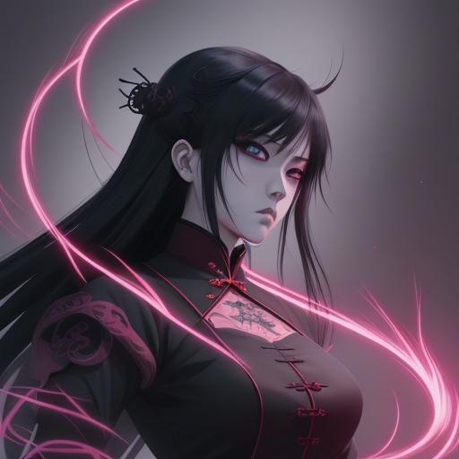 Chinese Gothic Woman in Anime Style