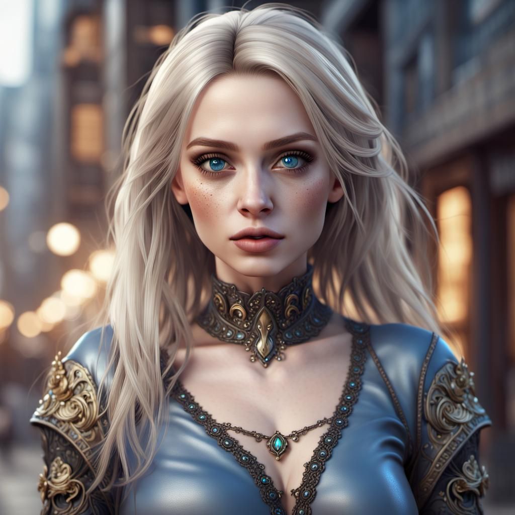 Ashy Blonde Woman in Detailed Fantasy Art