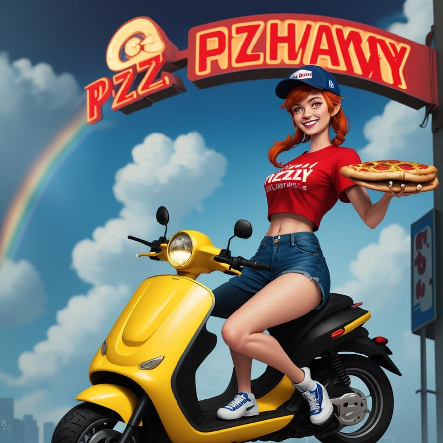 Redhead Tomboy Pizza Delivery Scooter Rider in Urban Fantasy...