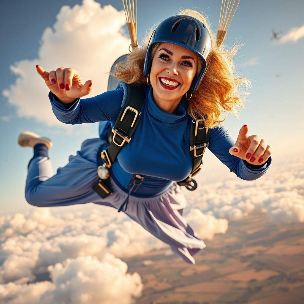 Elegant Woman Skydiving in High-Fashion Editorial Style