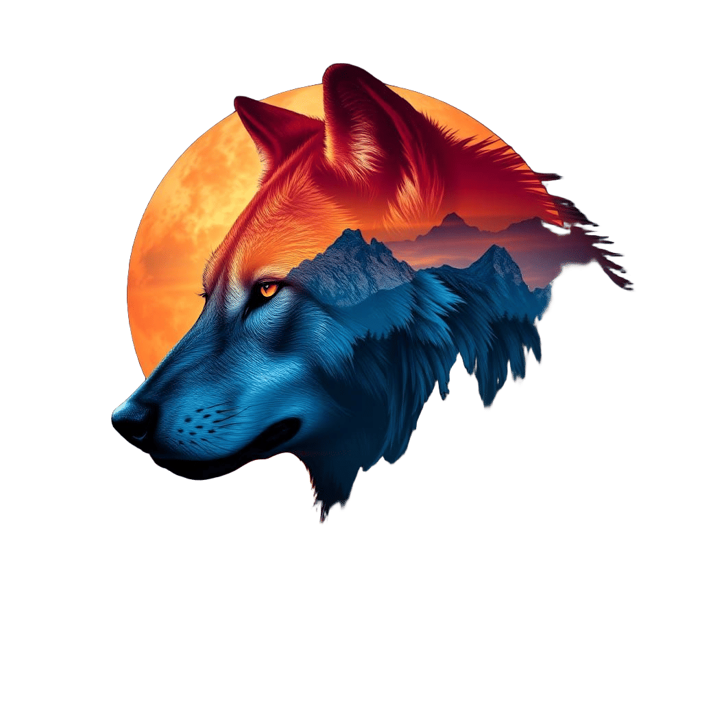 Wolf Silhouette Landscape: Hyperrealistic Splash Art
