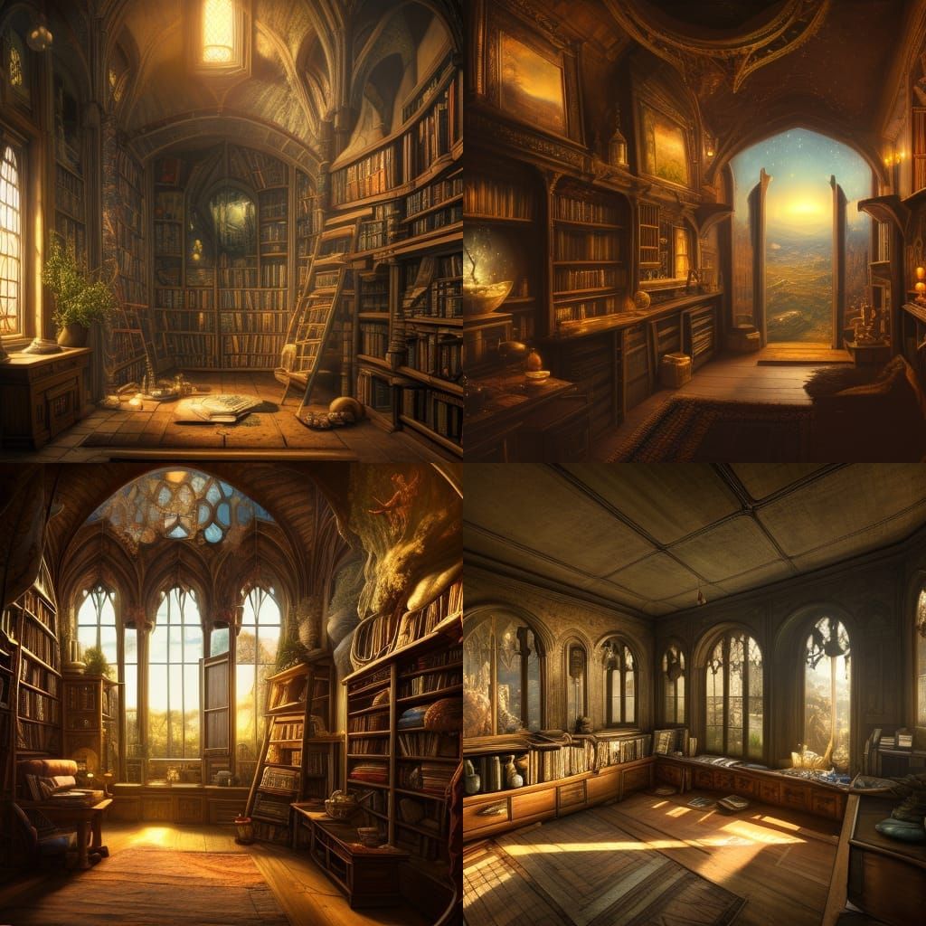 Medieval Apothecary Shop Interior with Stained Glass