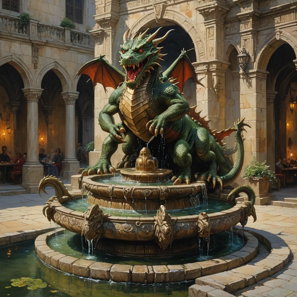 Dragon Fountain as Oil Painting