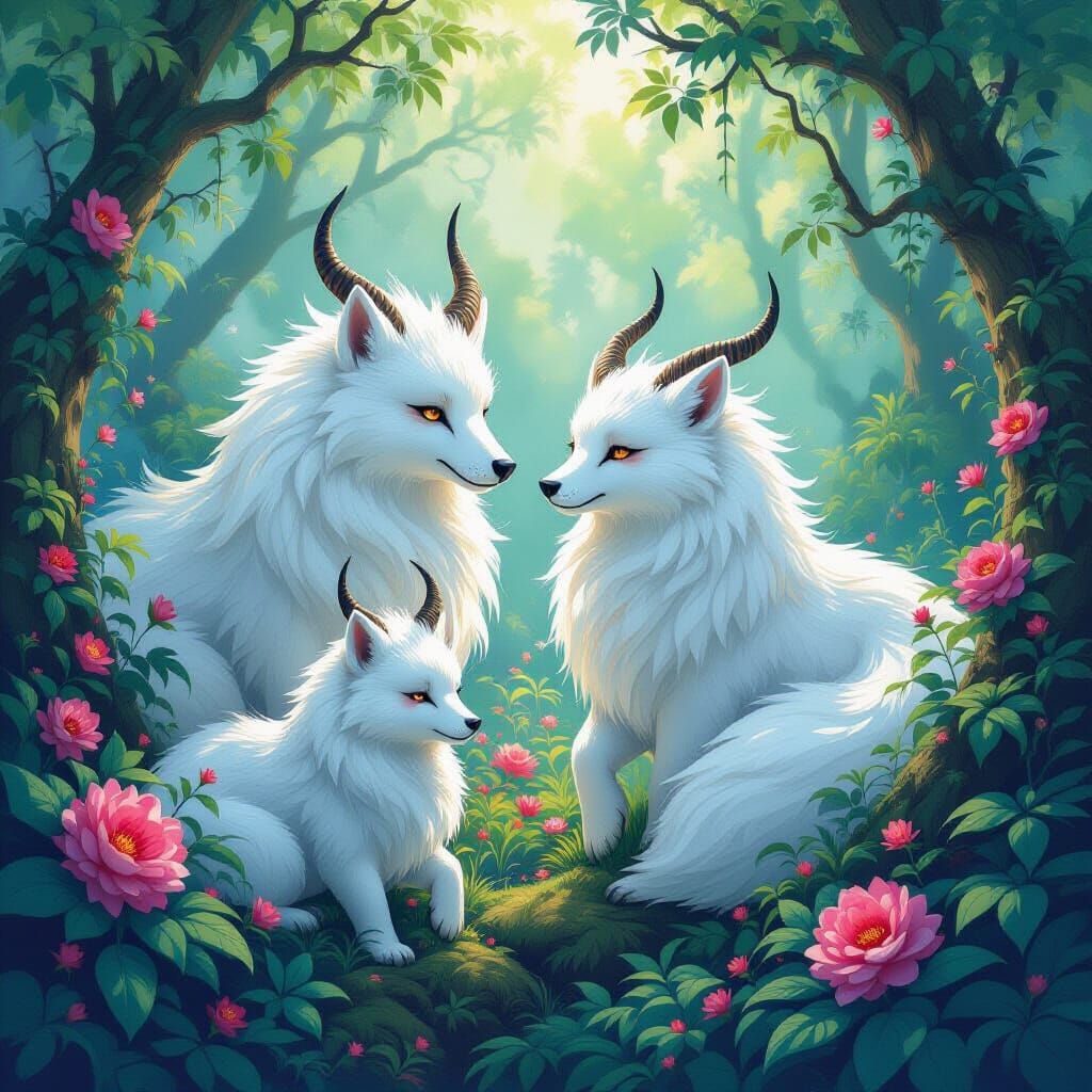 Kind Beasts in a Dynamic Gouache Painting