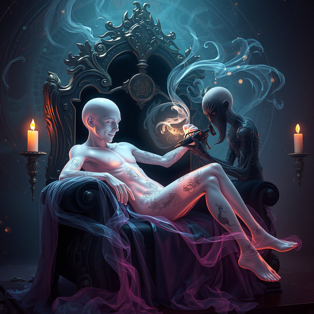 Ghostly Figure with Translucent Skin, Adorned with Mystical...