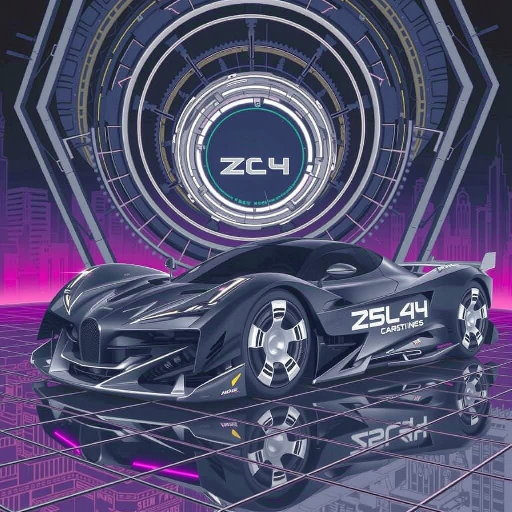 Sleek, Metallic Cyberpunk Car in Neon Cityscape, Inspired by...