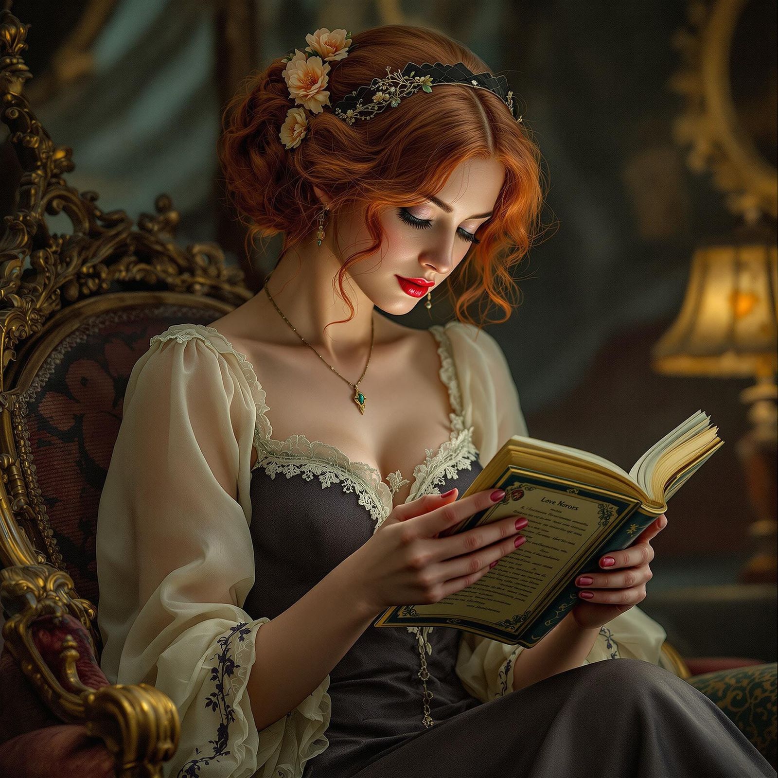 Gibson Lady in Art Nouveau Style, Radiant in Vintage Eleganc...