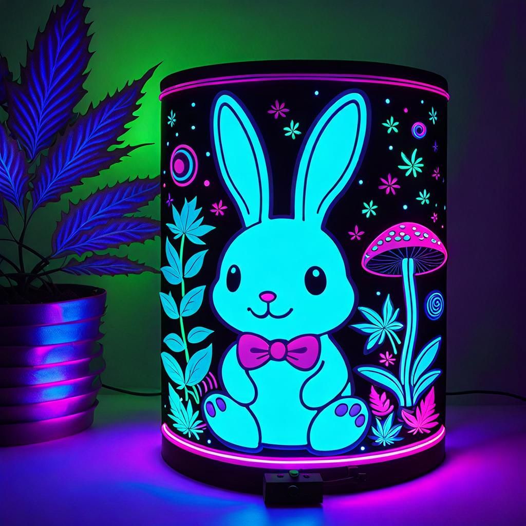 Psychedelic Neon Bunny in a Cosmic Night Scene