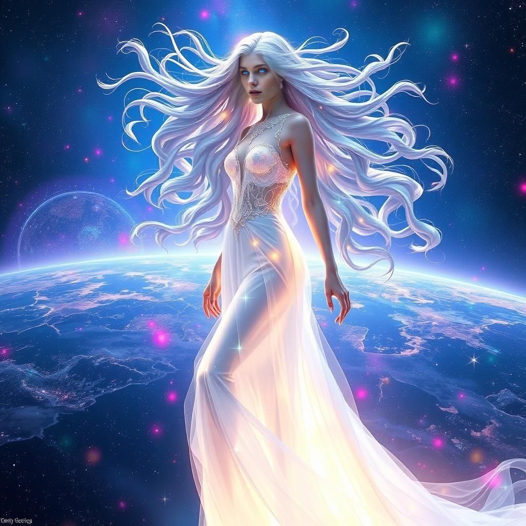 Mysterious Woman Steps into Cosmic Infinity