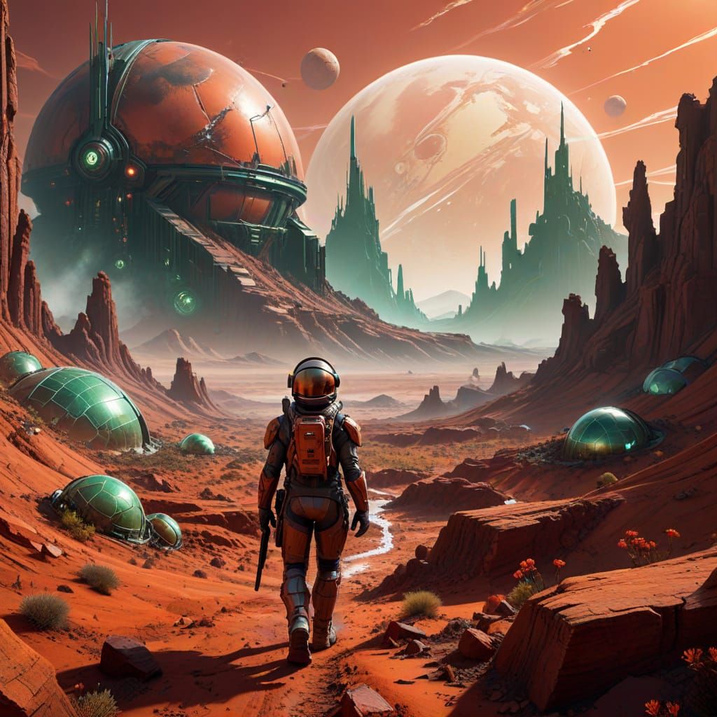 Ultra-Macro Pencil Sketch of Mars' Futuristic Landscapes