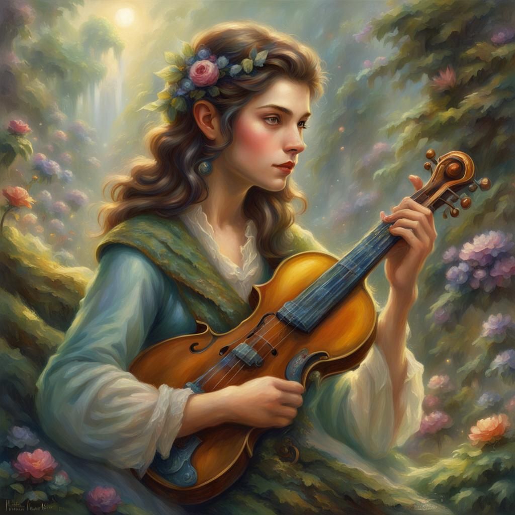 Ethereal Androgynous Elf Musician in Fantasy Style