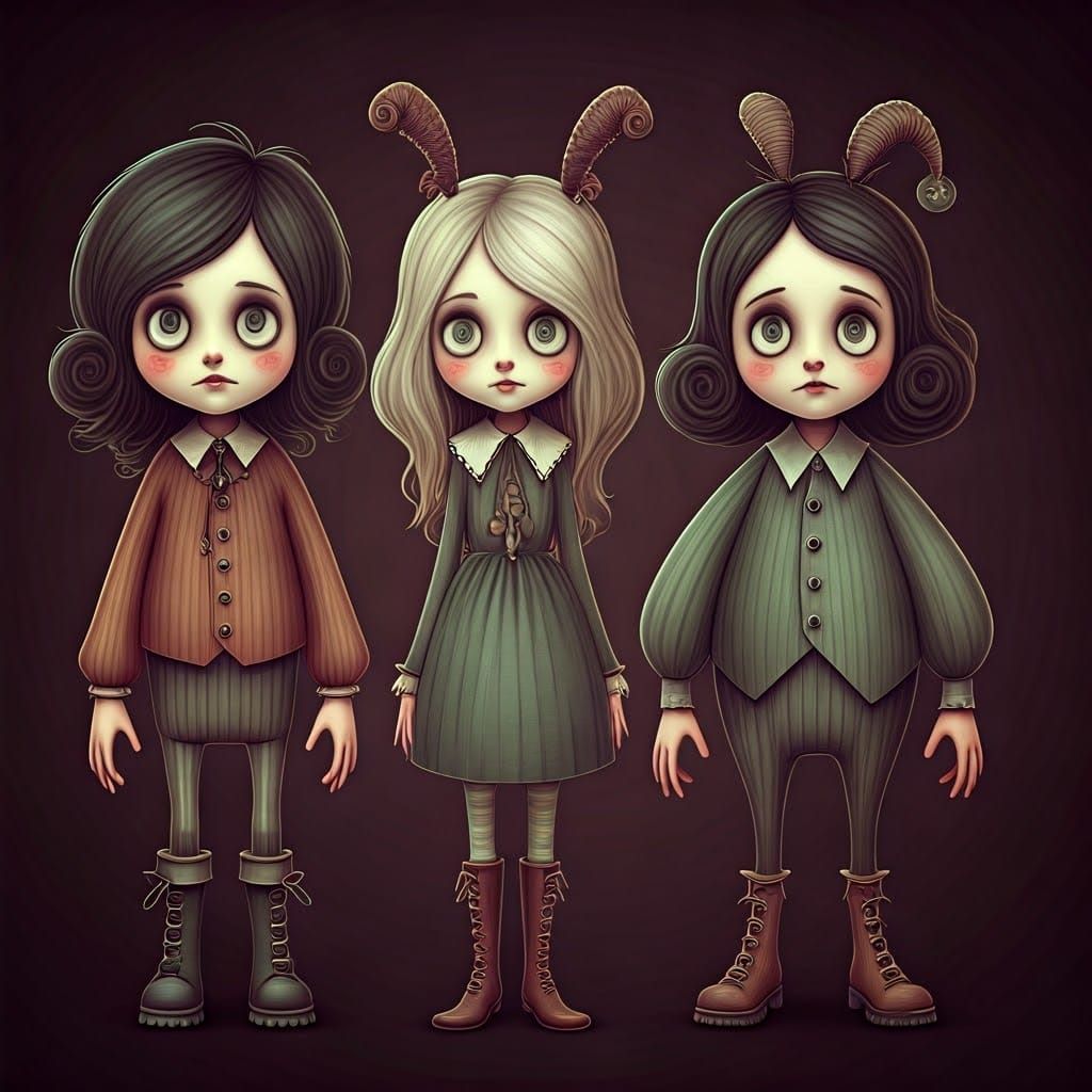 Gothic Surrealism: Whimsical Characters in a Dreamscape