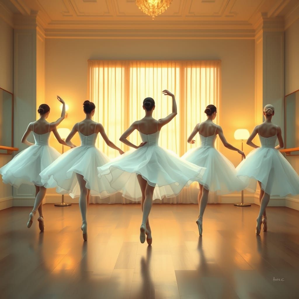 Elegant Ballerinas Dance in Golden Light