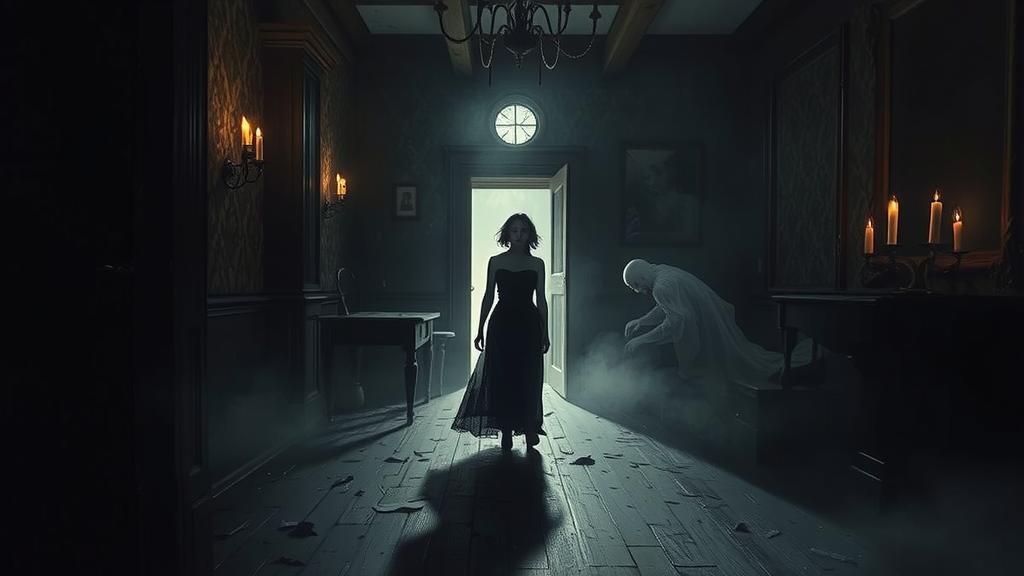 Eerie Haunted House Interior in Dark Surrealist Style