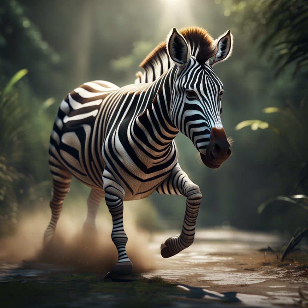Zebra Running: Realistic Render in Detailed Matte Painting