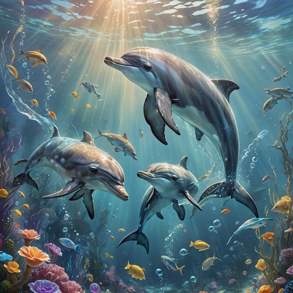 Underwater Fantasy: Dolphin and Fish in Pastel Colors