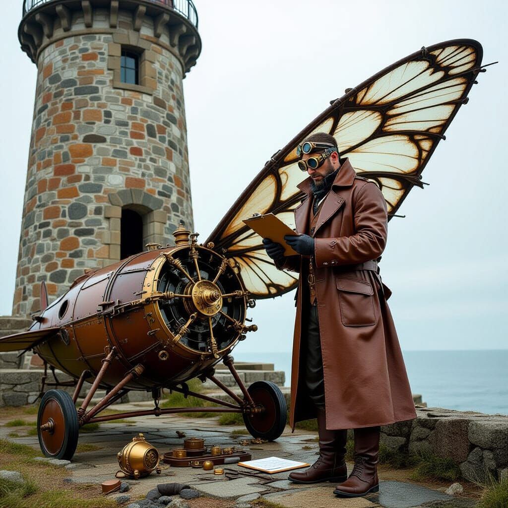 Mad Scientist & Steampunk Airship Wreckage by Lighthouse