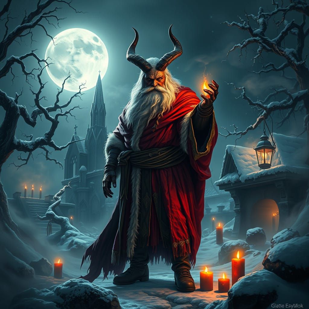 Eerie Winter Wonderland with Demonic Santa Claus