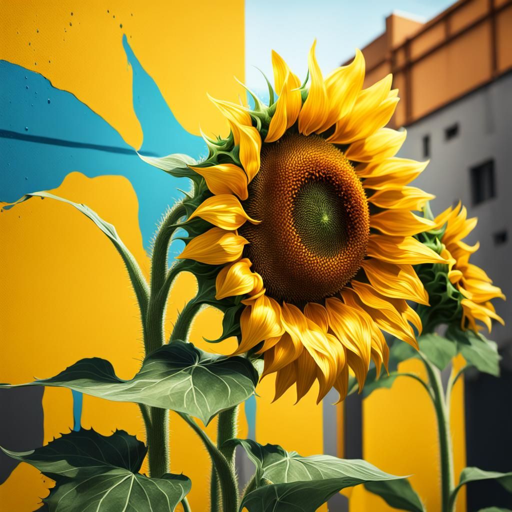 Hyperrealistic Sunflower City in Splash Art Style